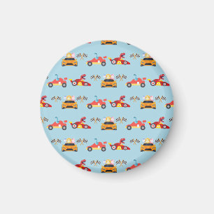 Imán Funny Dinosaur racing car boy kids Birthday fiesta