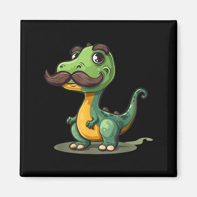 Imán Funny Dinosaur With Mustache Beard For Adults And  (Frente)