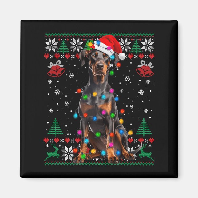 Imán Funny Doberman Christmas Santa Hat Dog Ugly Sweate (Frente)