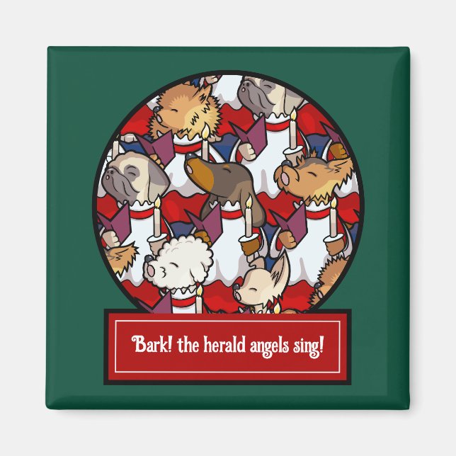 Imán Funny Dog Choir Christmas Carol Pug Pun Cartoon (Frente)