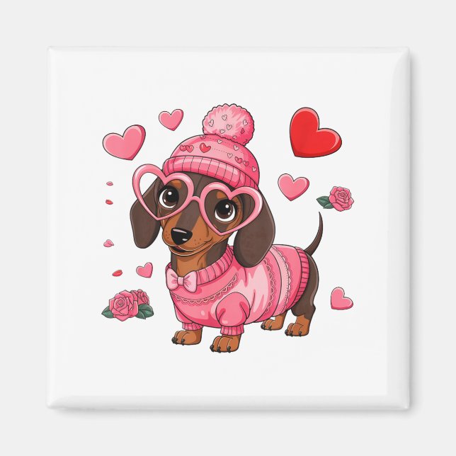 Imán Funny Dog Dachshund Valentines Heart Dog Lover Men (Frente)