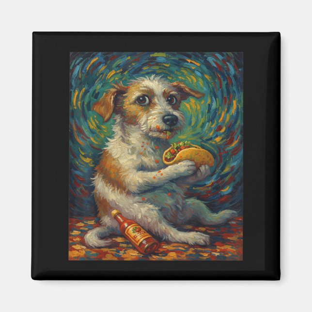 Imán Funny Dog Eating Taco Graphic Art Design  (Frente)