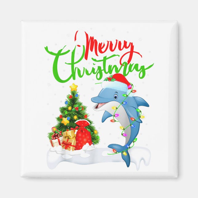 Imán Funny Dolphin Fish Lover Xmas Lighting Dolphin Chr (Frente)