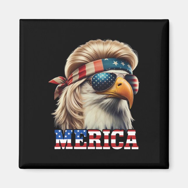 Imán Funny Eagle Merica 4 de Julio Blonde Wig Mullet Fu (Frente)