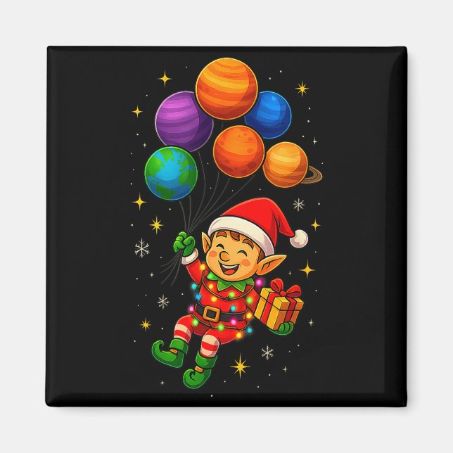 Imán Funny Elf Astronaut With Planets Christmas Pjs For (Frente)