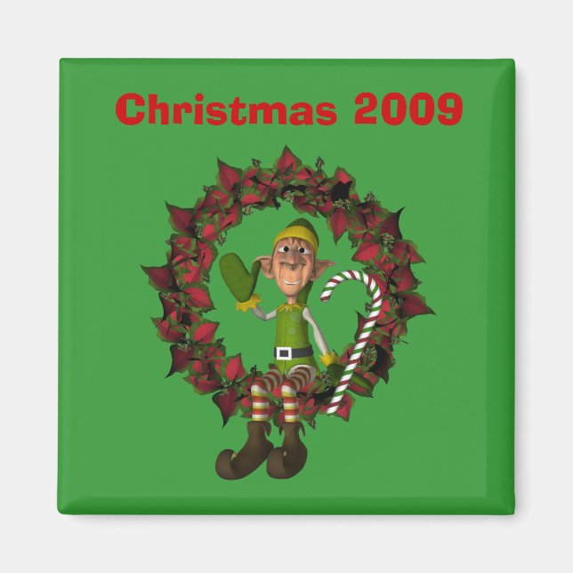 Imán Funny Elf En La Fiesta De Los Navidades De Wreath (Frente)