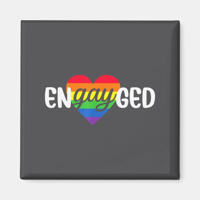 Imán Funny Engayged Gay Couple Engagement Party Rainbow (Frente)