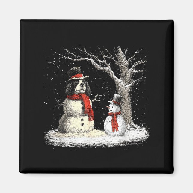 Imán Funny Er Spaniel Dog In The Snow Tree Christmas Wi (Frente)