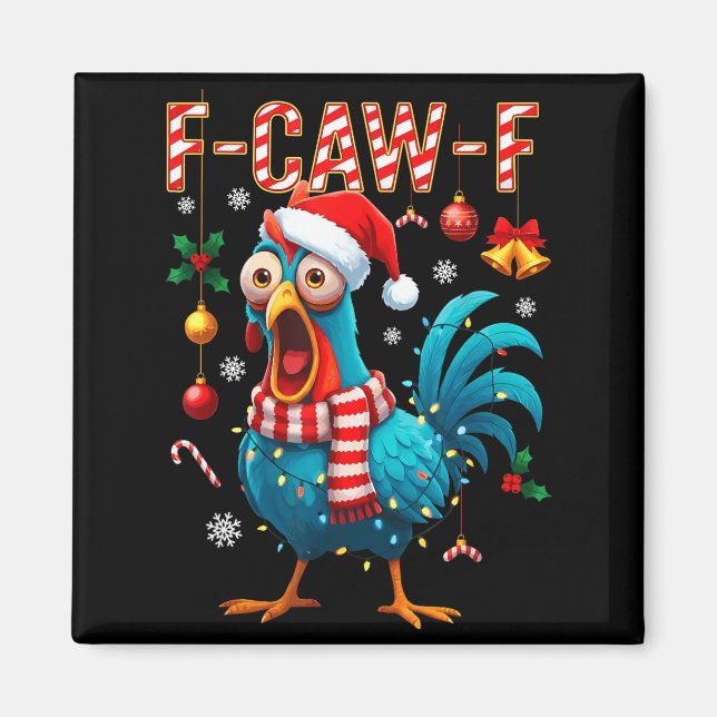 Imán Funny F-caw-f Christmas Chicken Xmas Lights Santa  (Frente)