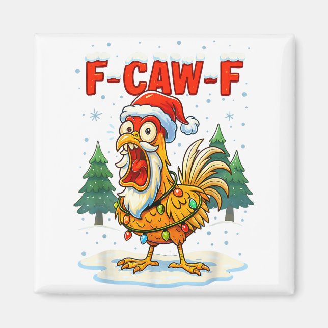 Imán Funny F-caw-f Christmas Chicken Xmas Lights Santa  (Frente)