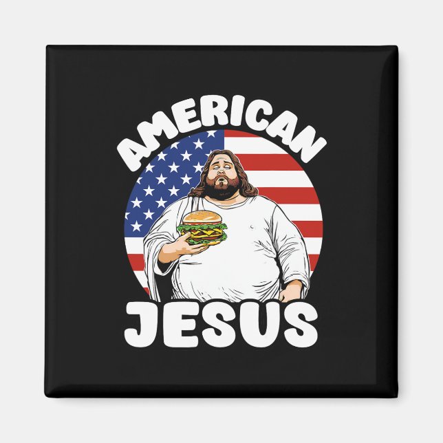 Imán Funny Fat American Jesus Hamburger Sarcástico 4O (Frente)