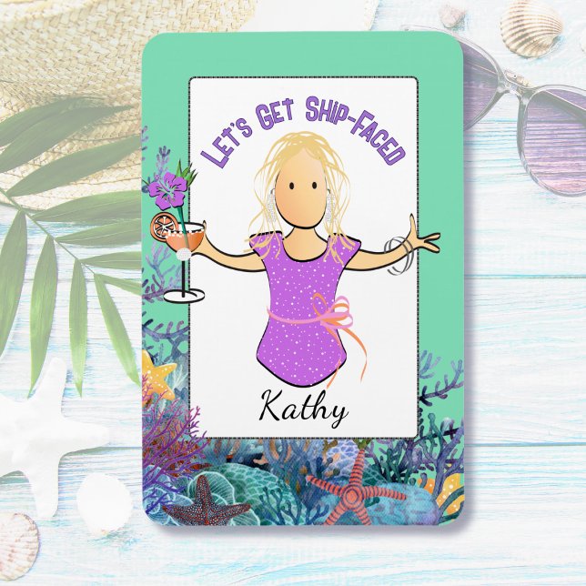 Imán Funny Female Cartoon Tropical Vacation Cruise (Subido por el creador)