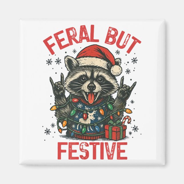 Imán Funny Festive But Feral Santa Raccoon Lover Animal (Frente)
