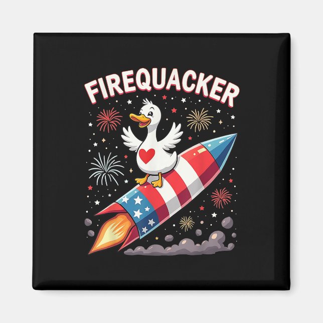 Imán Funny Firecracker Duck Goose 4 De Julio Patriótico (Frente)
