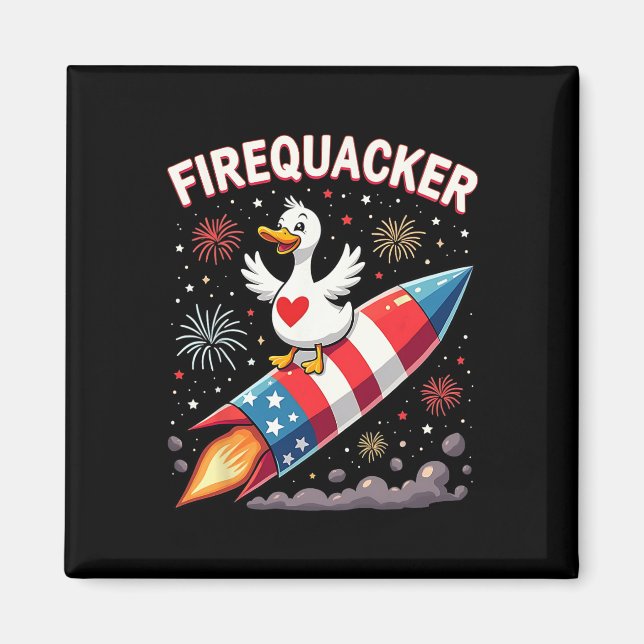 Imán Funny Firecracker Duck Goose 4 De Julio Patriótico (Frente)