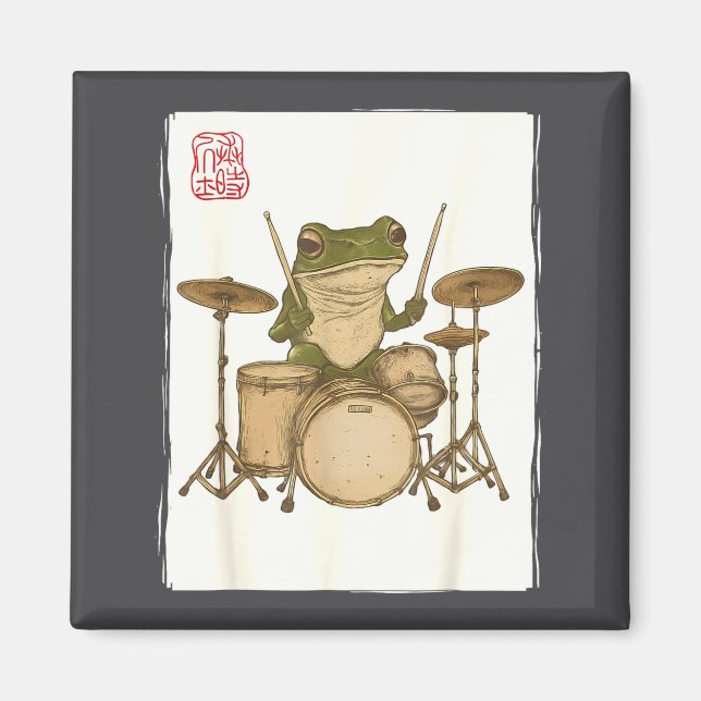 Imán Funny Frog Drum Rock Music Kawaii Japanese  (Frente)