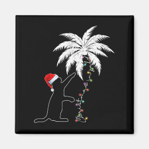 Imán Funny Gato Negro Santa Hat Navidades Hawái En Ju