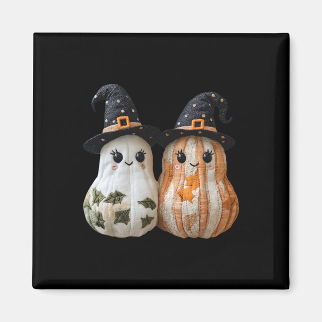 Imán Funny Ghost Pumpkin Cum Halloween Patchwork Art (Frente)