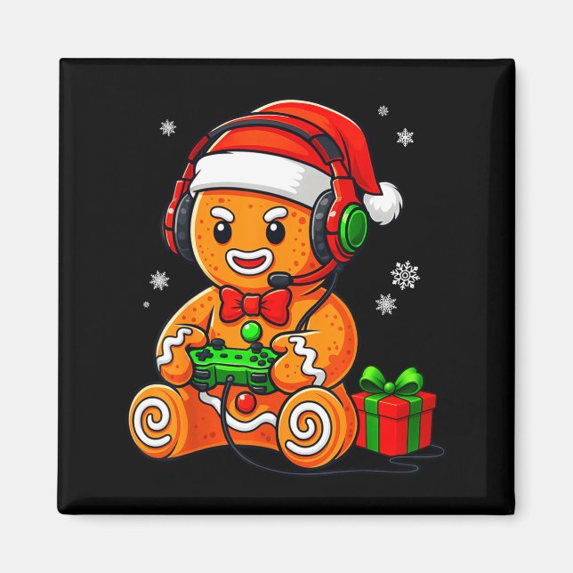 Imán Funny Gingerbread Gaming Pjs Pajamas Christmas Xma (Frente)