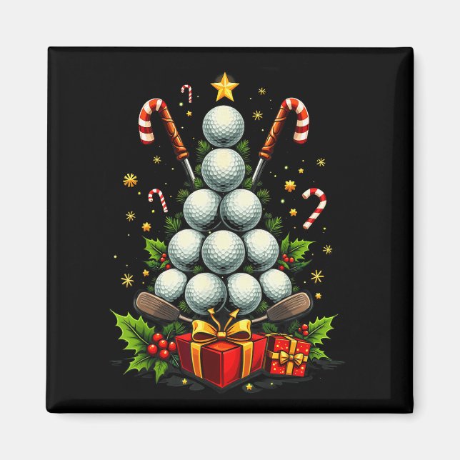 Imán Funny Golf Ball Christmas Tree Santa Hat Xmas Tee  (Frente)