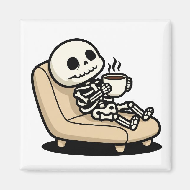 Imán Funny Grim Reaper Drinking Coffee | "Dead Inside"  (Frente)