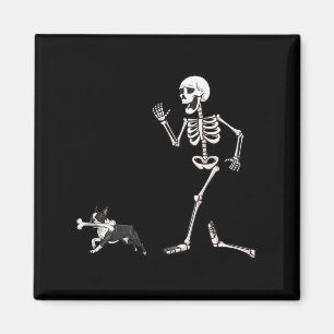 Imán Funny Halloween Boston Terrier Y Skeleton