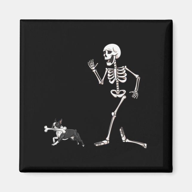 Imán Funny Halloween Boston Terrier Y Skeleton (Frente)