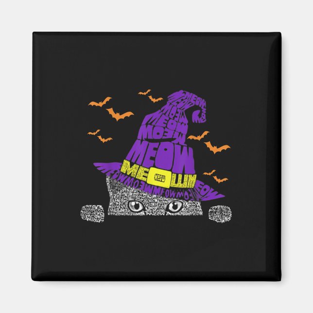 Imán Funny Halloween Cat Lover Con Witch Gorra For Spoo (Frente)
