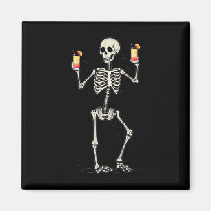 Imán Funny Halloween Skeleton Bebiendo Tequila Sunrise
