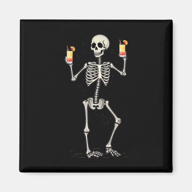 Imán Funny Halloween Skeleton Bebiendo Tequila Sunrise (Frente)