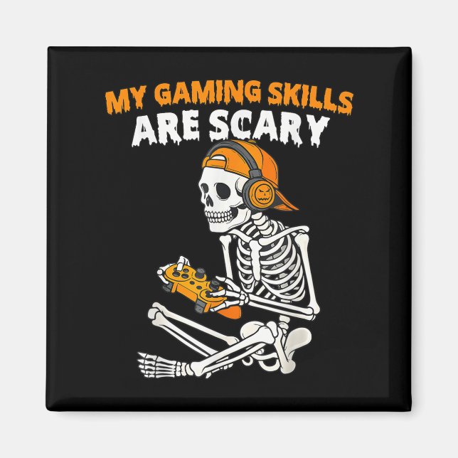 Imán Funny Halloween Skeleton Gamer Videojuegos Habilid (Frente)