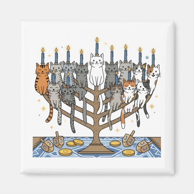 Imán Funny Hanukkah Meowzel Cats Menorah (Frente)