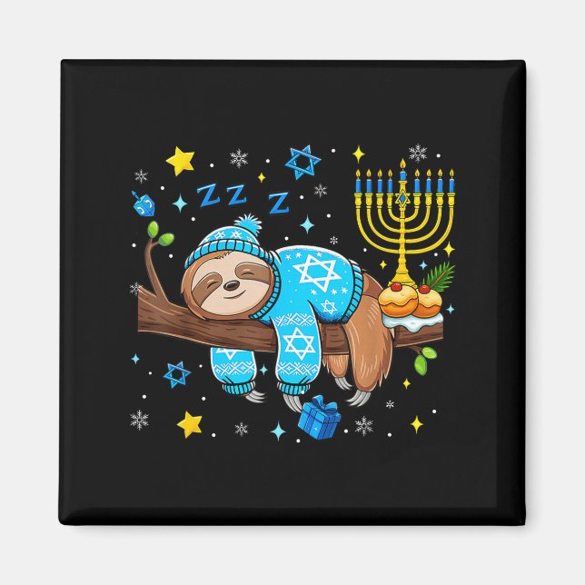 Imán Funny Hanukkah Sloth Jewish Chanukah Sleeng Hanukk (Frente)