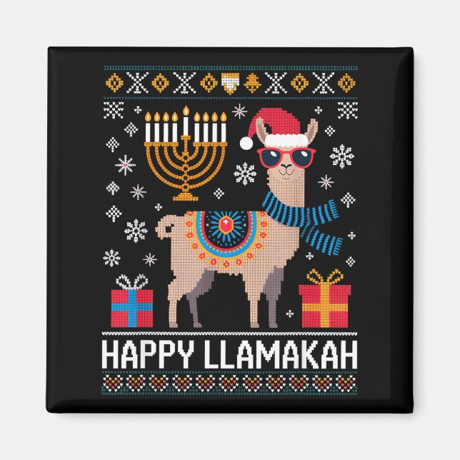 Imán Funny Happy Llamakah Llama With Menorah  (Frente)