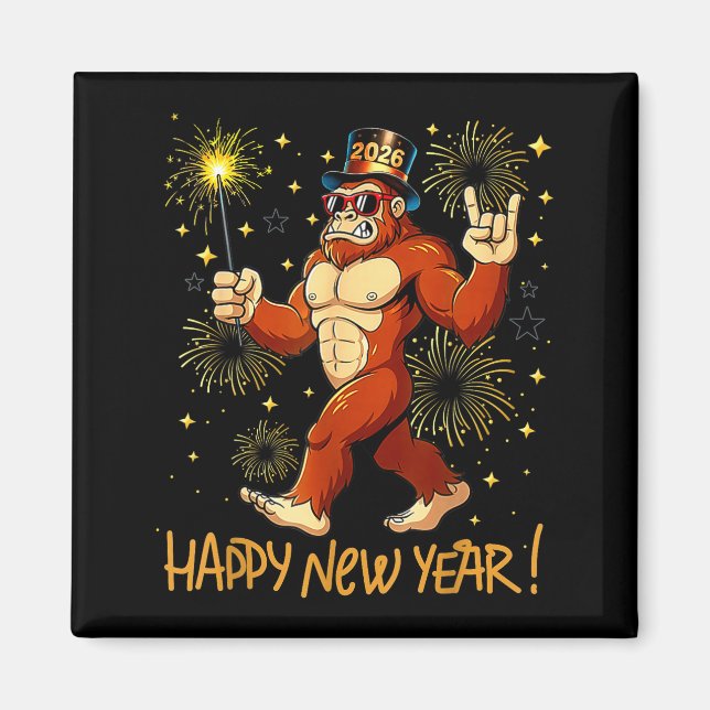 Imán Funny Happy New Year 2026 Bigfoot Lovers New Years (Frente)