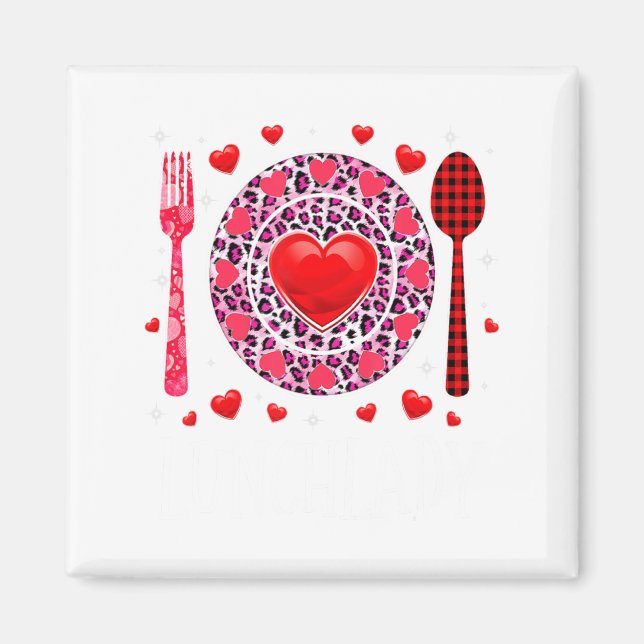 Imán Funny Happy Valentines Day Lunch Lady Leopard Hea  (Frente)