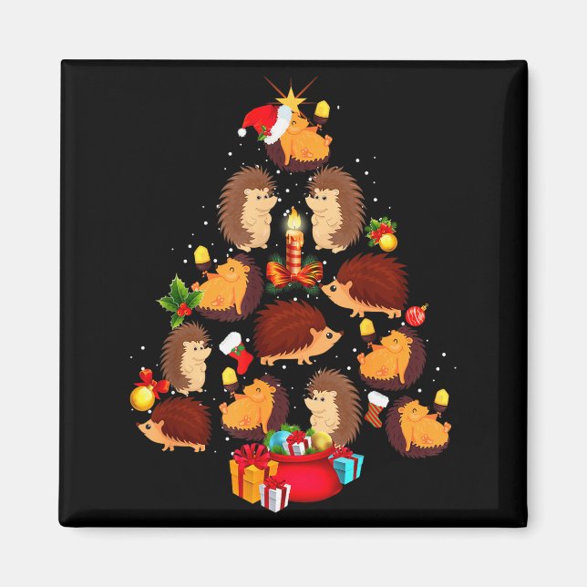 Imán Funny Hedgehogs Christmas Tree Light Pajama Hedgeh (Frente)