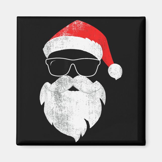 Imán Funny Hipster Santa Face With Hat Beard &amp; Gles (Frente)