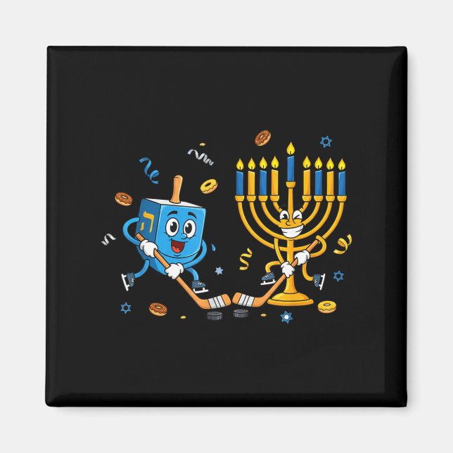 Imán Funny Hockey Dreidel Menorah Hanukkah Kids Womens  (Frente)