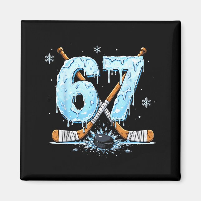 Imán Funny Hockey Lovers Drip 6-7 Number Six Seven Puck (Frente)