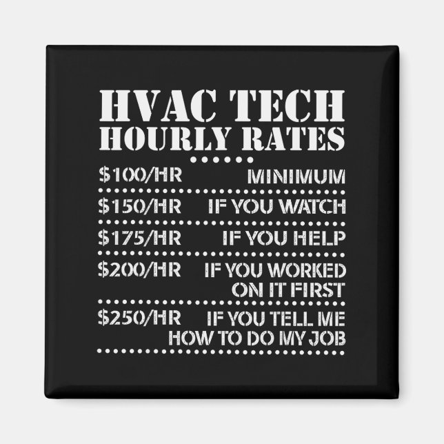 Imán Funny Hvac Tech Hourly Rate Chart Men Women  (Frente)
