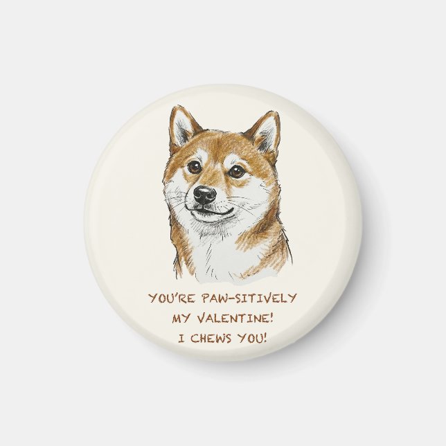 Imán Funny "I Chews You" Shiba Inu Valentine's Day Art (Frente)