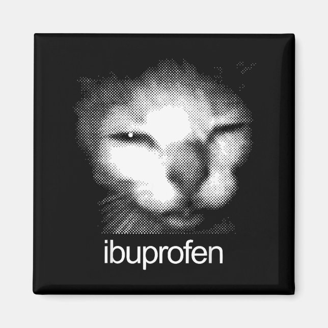 Imán Funny Ibuprofen Cat Meme Retro Ugly Cat Face Mens  (Frente)