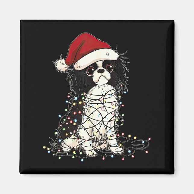 Imán Funny Japanese Chin Christmas Graphics Dog Lights  (Frente)
