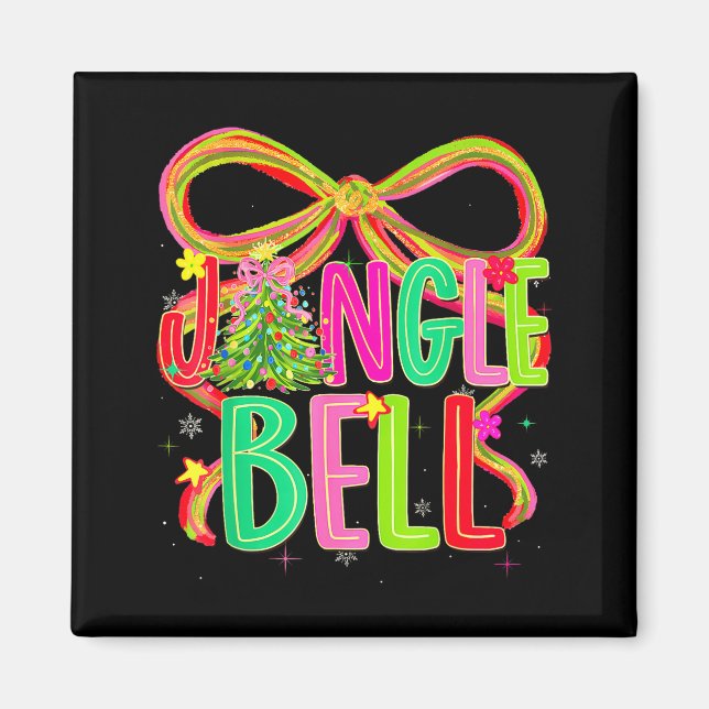 Imán Funny Jingle Bells Coquette Bow Merry Christmas Gi (Frente)