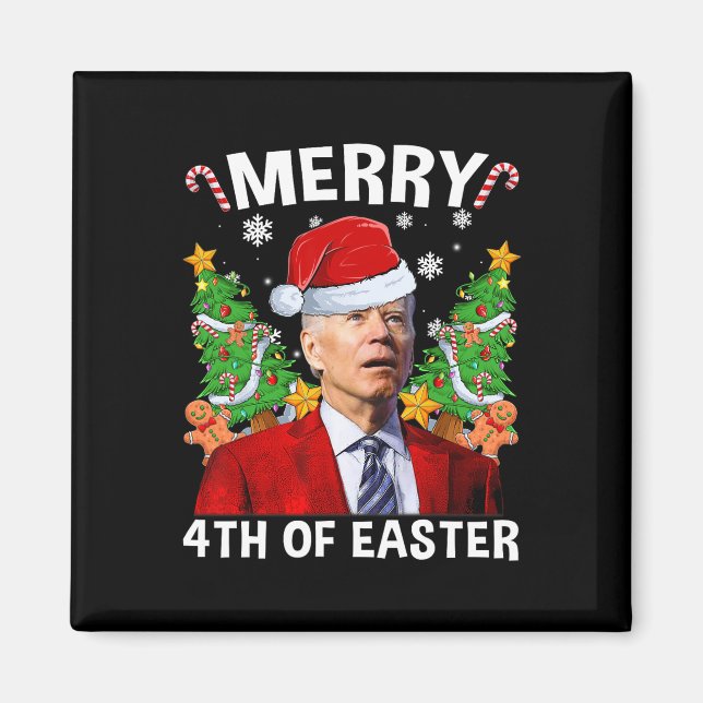 Imán Funny Joe Biden Navidades Santa Hat Merry 4 de E (Frente)
