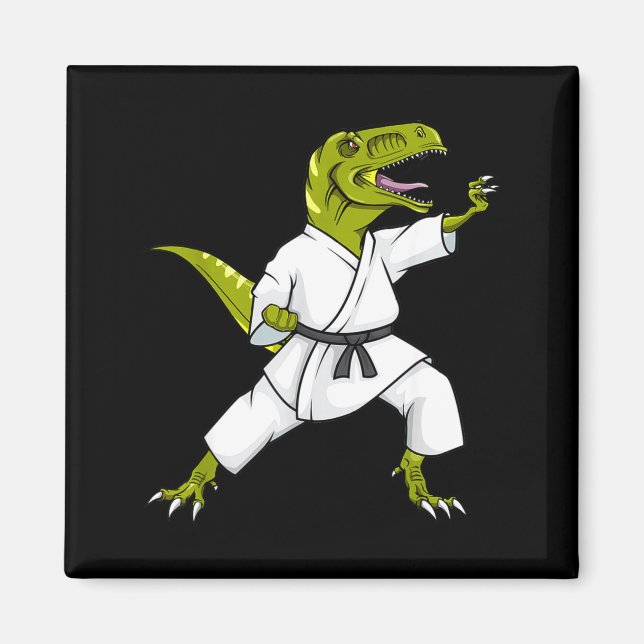 Imán Funny Karatesaurus T-rex Dinosaur Karate Samurai D (Frente)