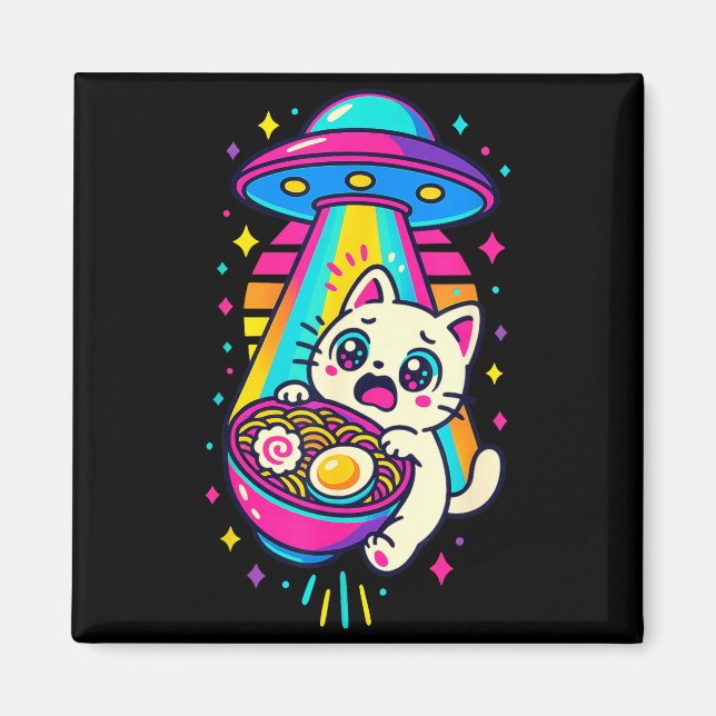 Imán Funny Kawaii Cat Ramen Ufo Japanese Anime Women Gi (Frente)