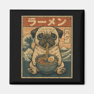 Imán Funny Kawaii Ramen Pug Noodles Japoneses Comer Pug