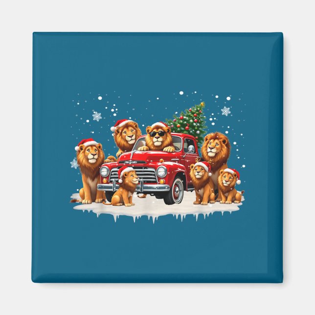 Imán Funny Lion Riding Christmas Tree Truck Christmas  (Frente)